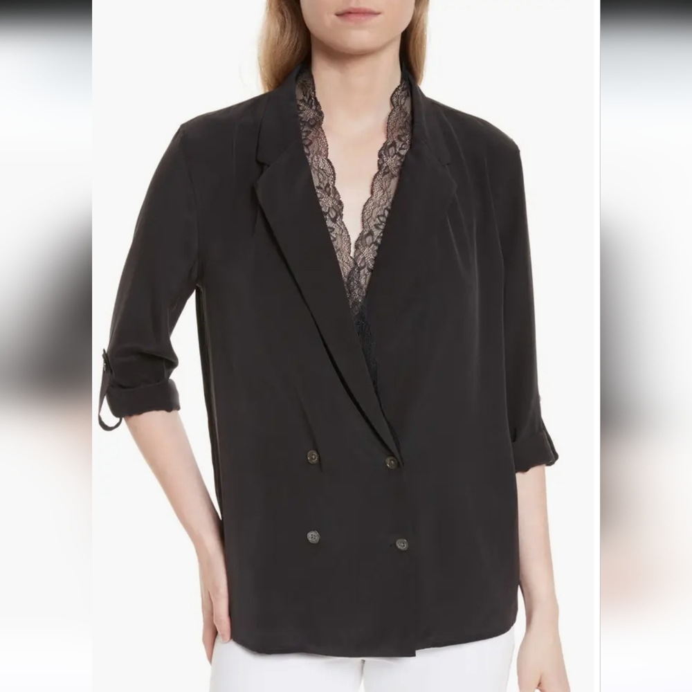 Lace Collar Double-Breasted Silk Top By Equipment